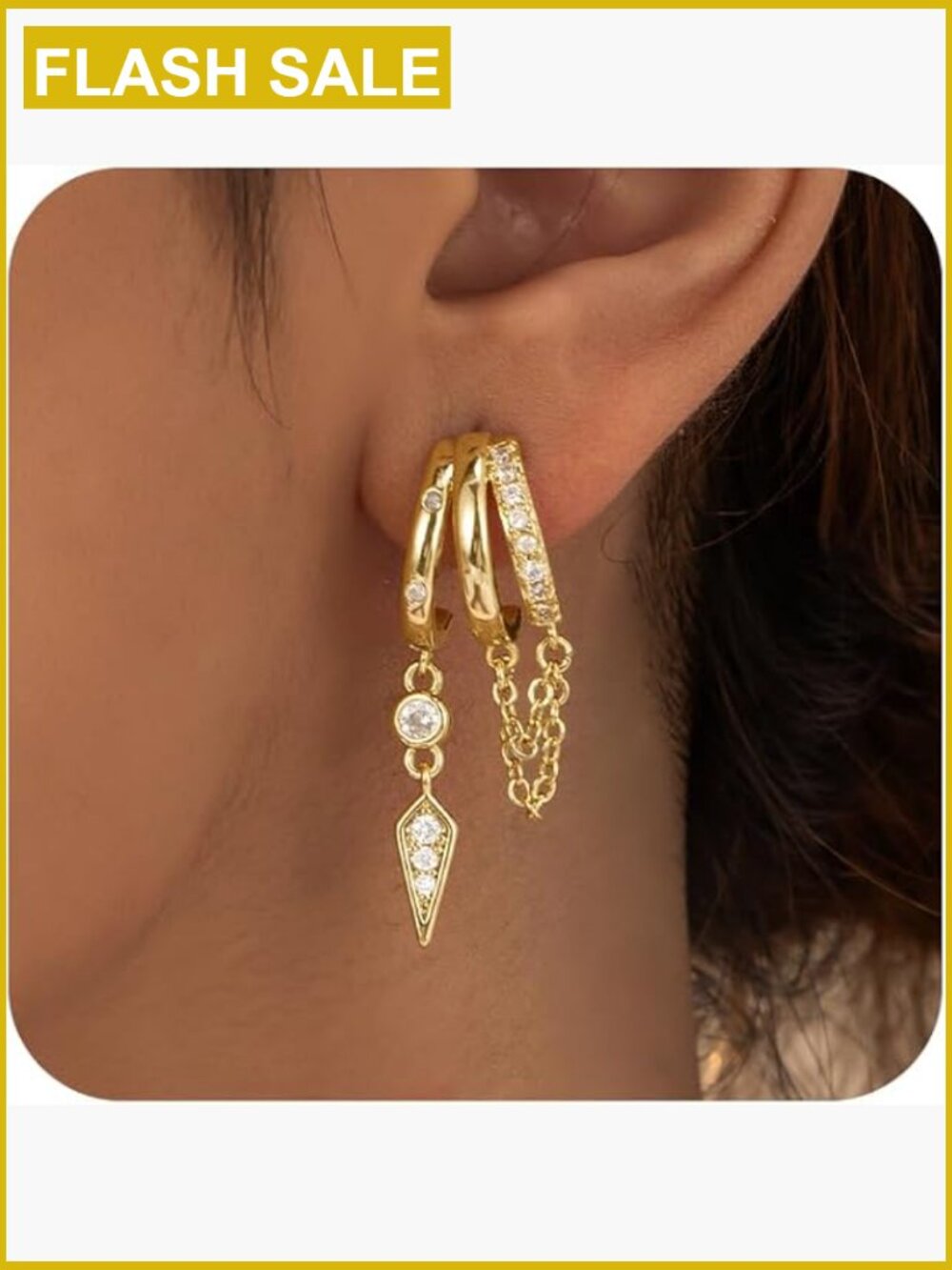 14k Gold Plated Triple Hoop Huggie Drop Earrings Dainty Statement Jewelry